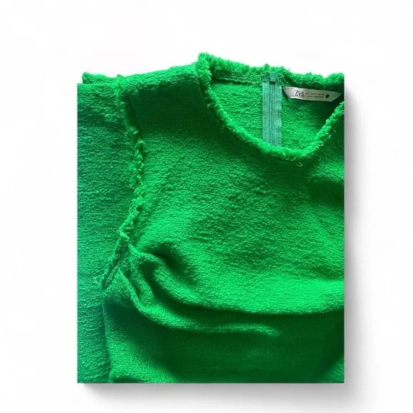 Zara Vibrant Green Tweed Midi Dress - Picture 10 of 10